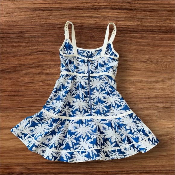 Alexis Lisel Dress Blue White Palm Jacquard Printed Mini Dress Size XL - Picture 9 of 14